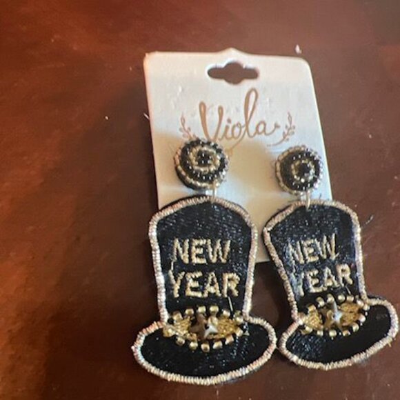 Viola New Year Beaded Statement Earrings - Black & Gold - Picture 5 of 5